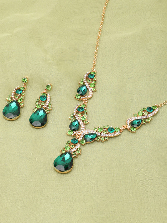 SOHI GREEN STONES JEWELLERY SET