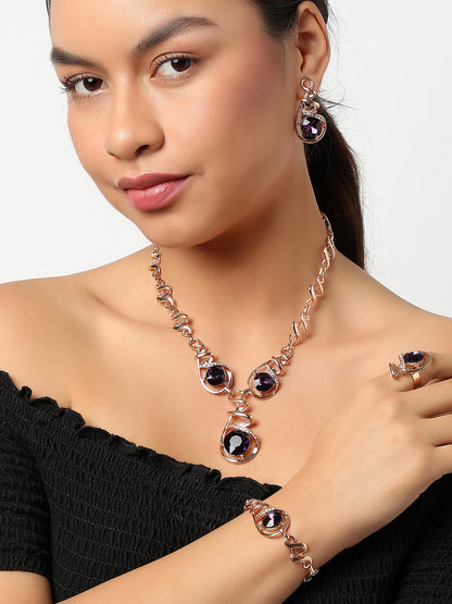 SOHI GOLD PLATED PURPLE STONES JEWELLERY SET