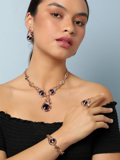 SOHI GOLD PLATED PURPLE STONES JEWELLERY SET