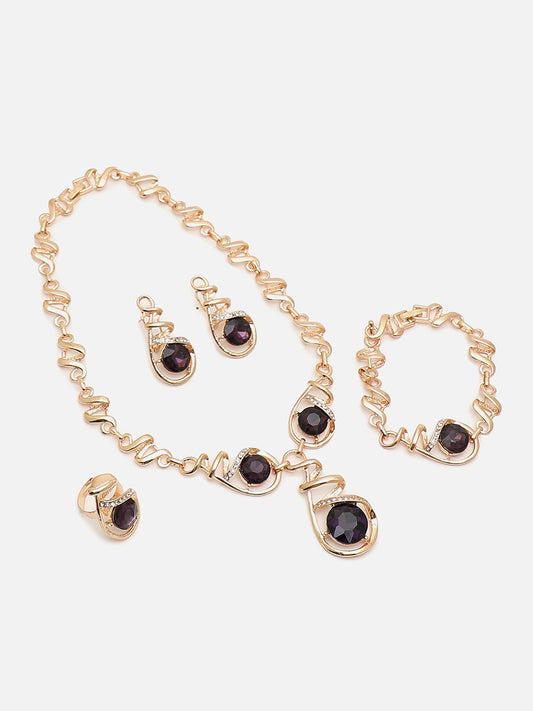 SOHI GOLD PLATED PURPLE STONES JEWELLERY SET