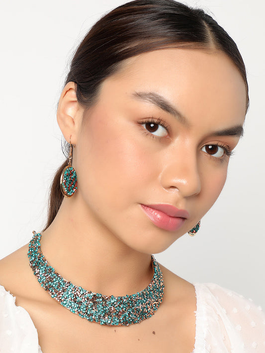 SOHI GREEN STONES JEWELLERY SET
