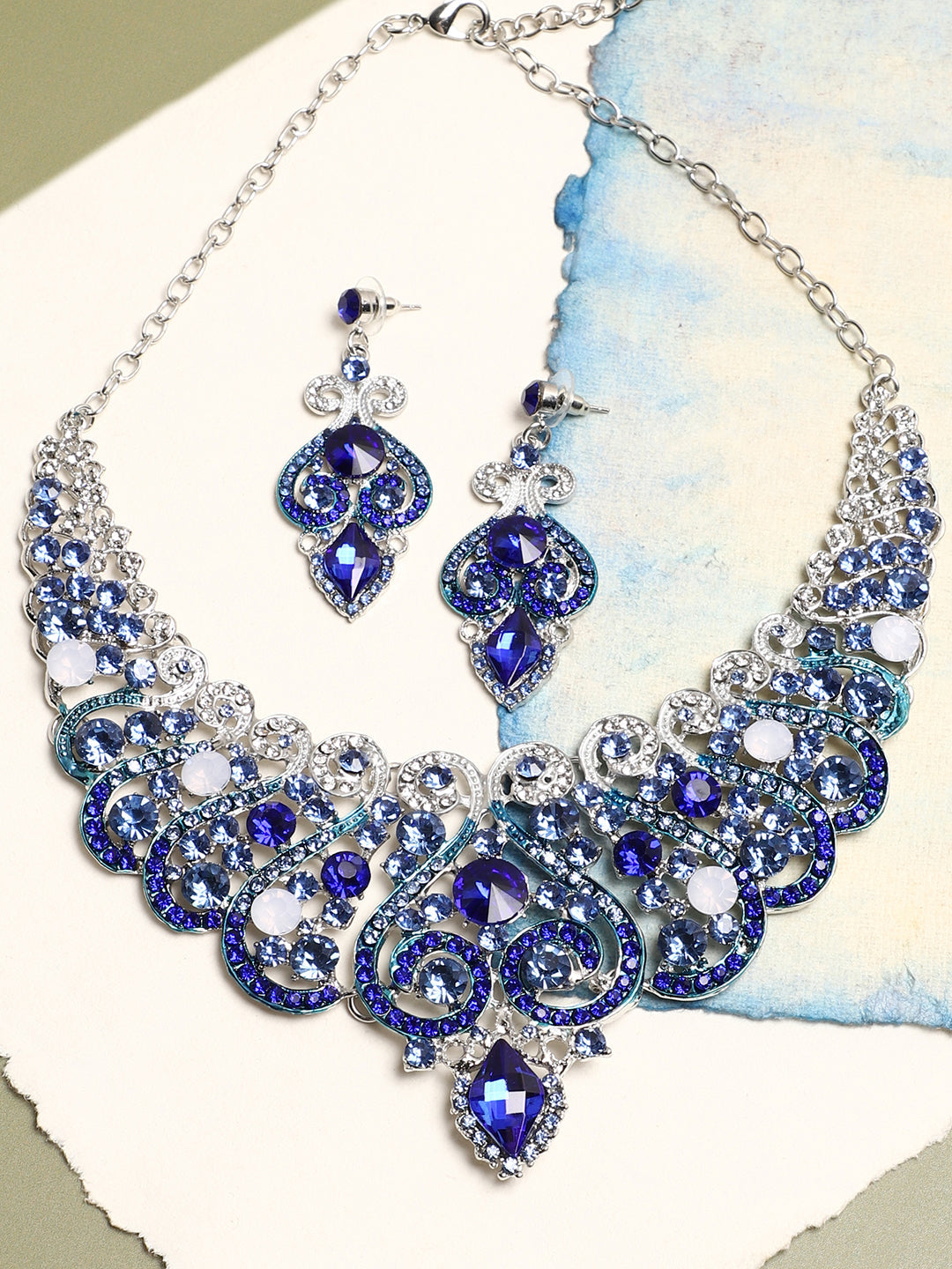 SOHI BLUE STONES NECKLACE & EARRING SET
