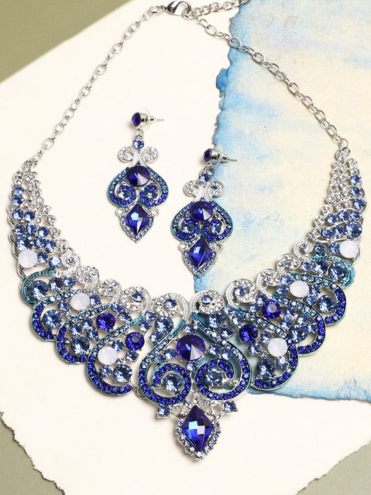 SOHI BLUE STONES NECKLACE & EARRING SET