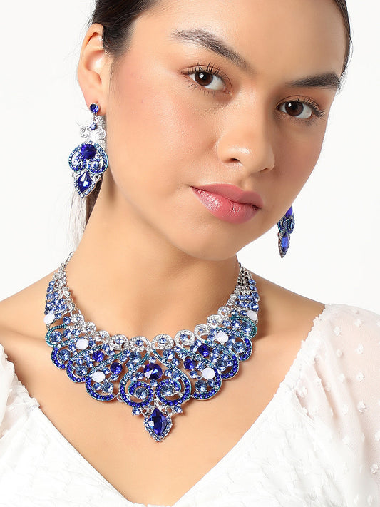 SOHI BLUE STONES NECKLACE & EARRING SET