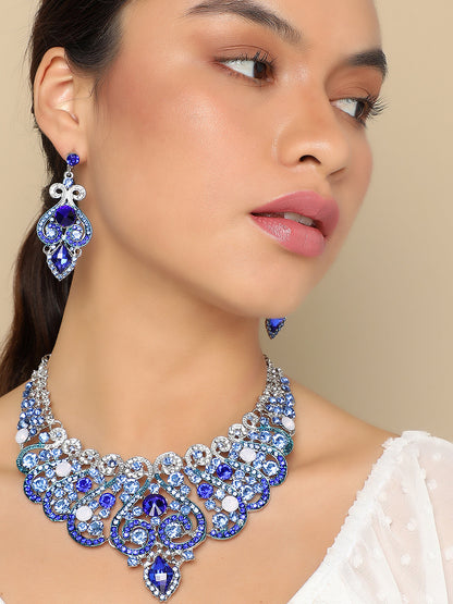 SOHI BLUE STONES NECKLACE & EARRING SET