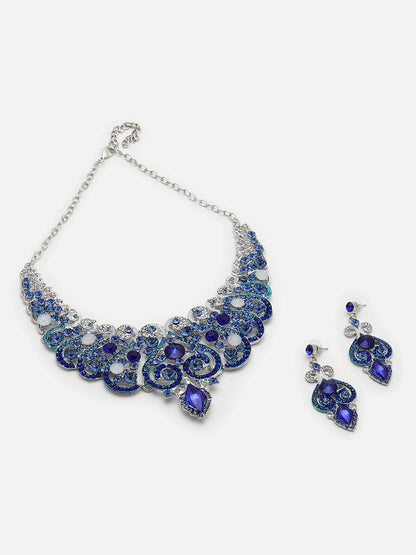 SOHI BLUE STONES NECKLACE & EARRING SET