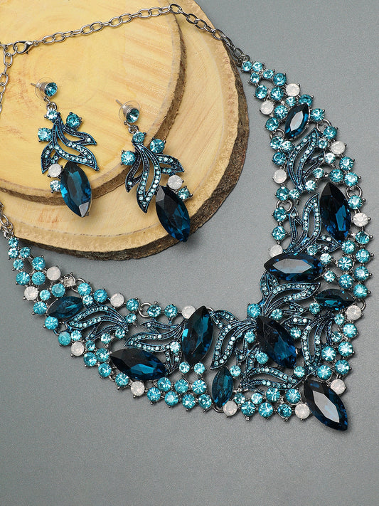SOHI BLUE STONES NECKLACE & EARRING SET
