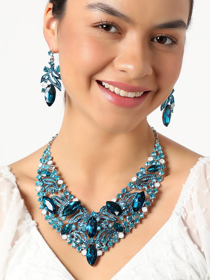 SOHI BLUE STONES NECKLACE & EARRING SET