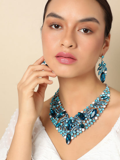SOHI BLUE STONES NECKLACE & EARRING SET
