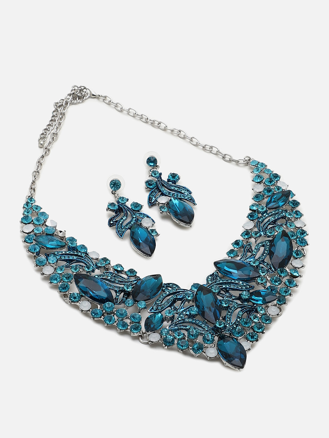 SOHI BLUE STONES NECKLACE & EARRING SET