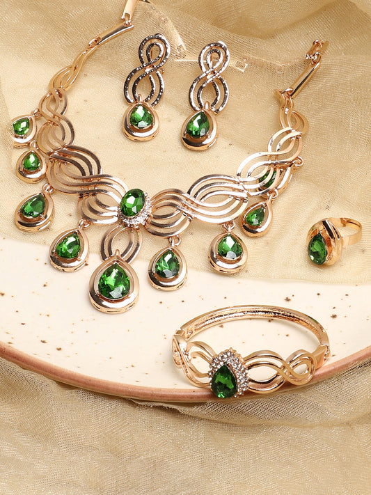 SOHI GREEN STONES JEWELLERY SET