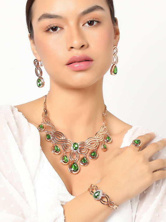 SOHI GREEN STONES JEWELLERY SET