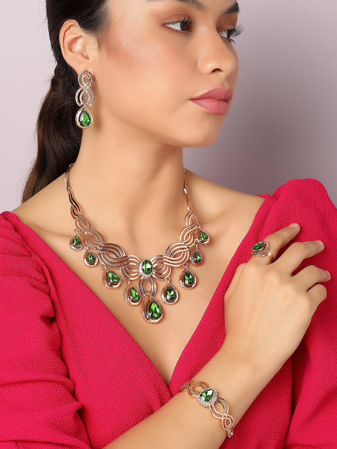 SOHI GREEN STONES JEWELLERY SET