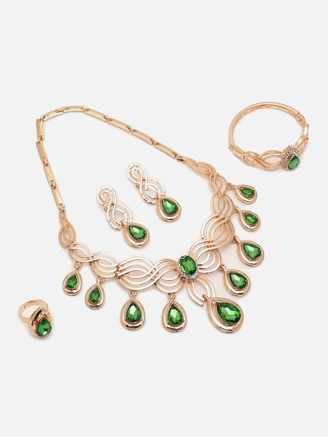 SOHI GREEN STONES JEWELLERY SET