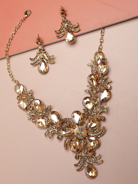 SOHI GOLD STONES NECKLACE & EARRINGS SET