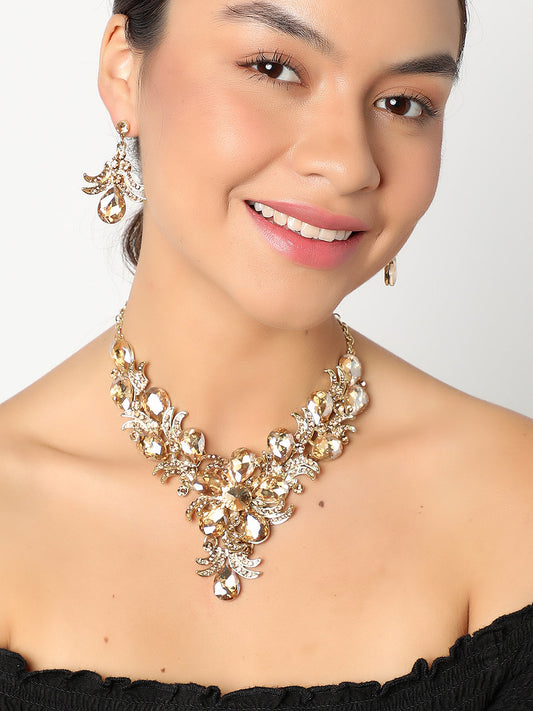 SOHI GOLD STONES NECKLACE & EARRINGS SET