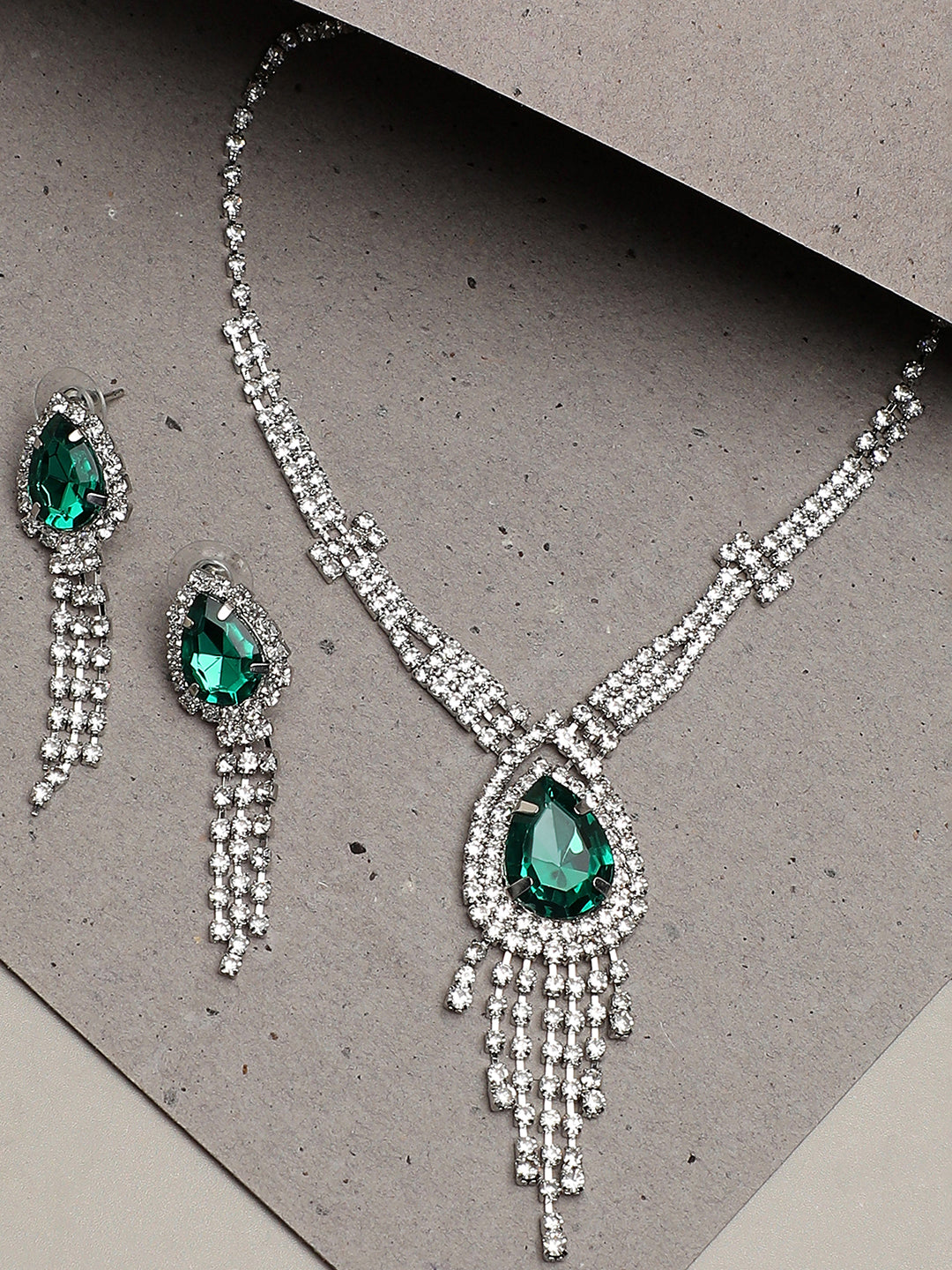 Silver Plated Party Designer Stone Necklace and Earring Set For Women