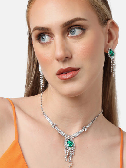 Silver Plated Party Designer Stone Necklace and Earring Set For Women