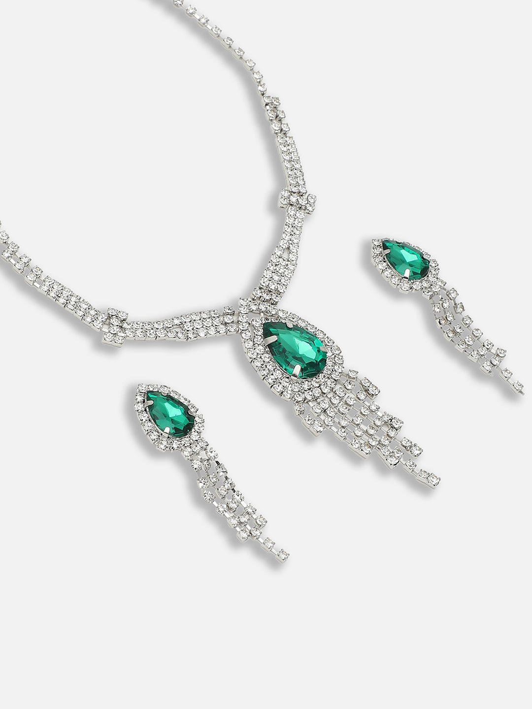 Silver Plated Party Designer Stone Necklace and Earring Set For Women