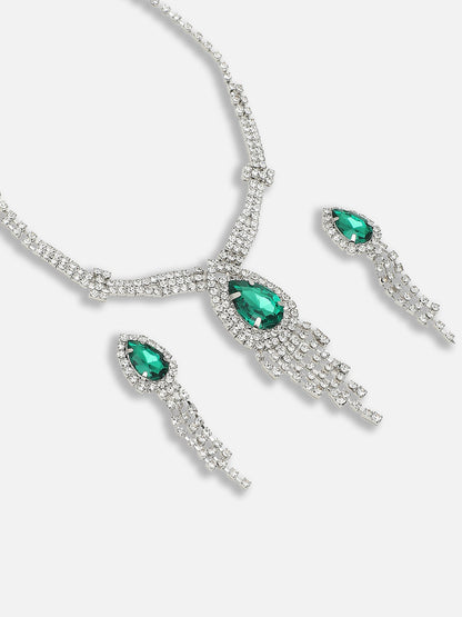 Silver Plated Party Designer Stone Necklace and Earring Set For Women