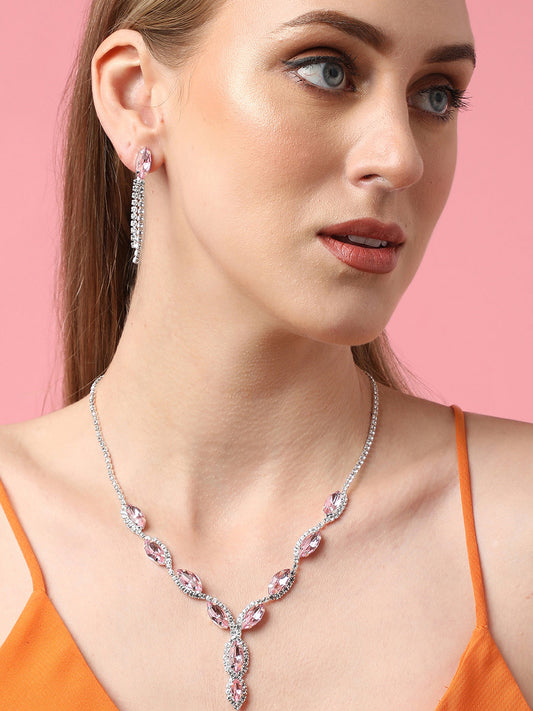 Silver Plated Party Designer Stone Necklace and Earring Set For Women