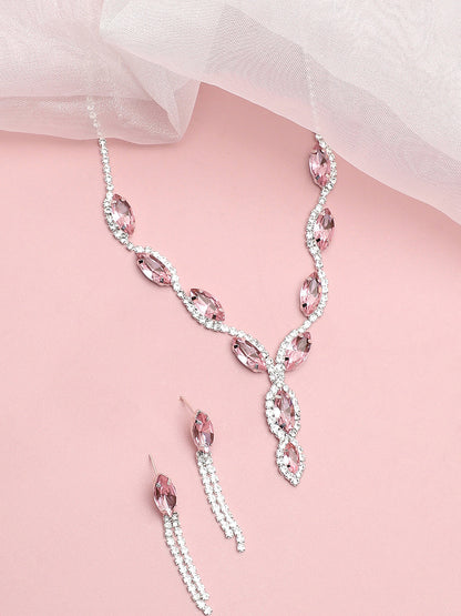 Silver Plated Party Designer Stone Necklace and Earring Set For Women