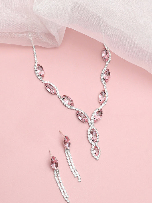 Silver Plated Party Designer Stone Necklace and Earring Set For Women