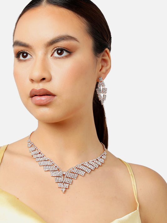 Gold Plated Party Designer Stone Necklace and Earring Set For Women