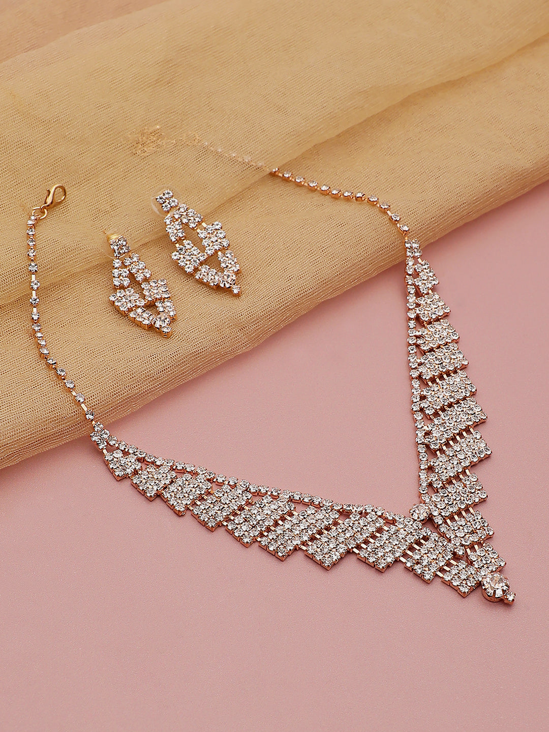 Gold Plated Party Designer Stone Necklace and Earring Set For Women