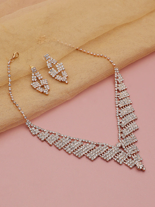 Gold Plated Party Designer Stone Necklace and Earring Set For Women