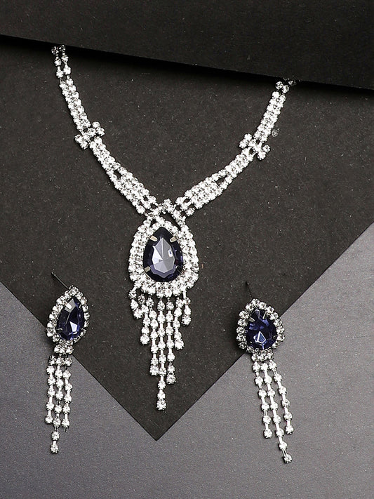 Silver Plated Party Designer Stone Necklace and Earring Set For Women