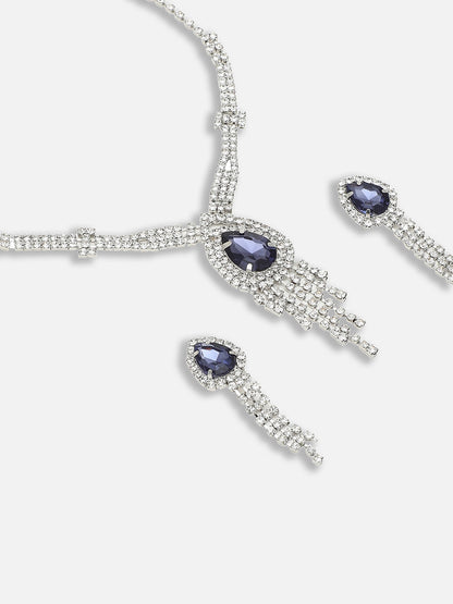 Silver Plated Party Designer Stone Necklace and Earring Set For Women