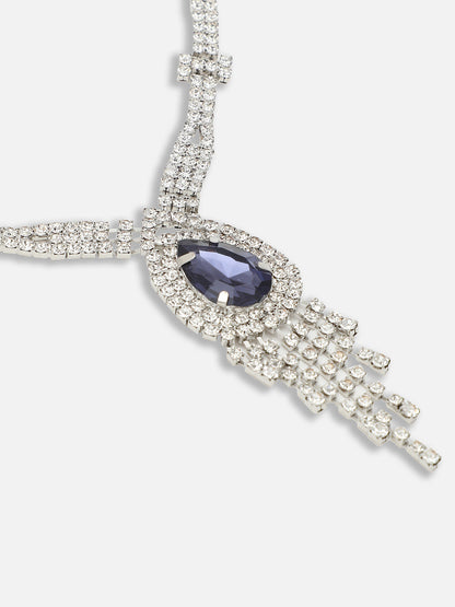 Silver Plated Party Designer Stone Necklace and Earring Set For Women