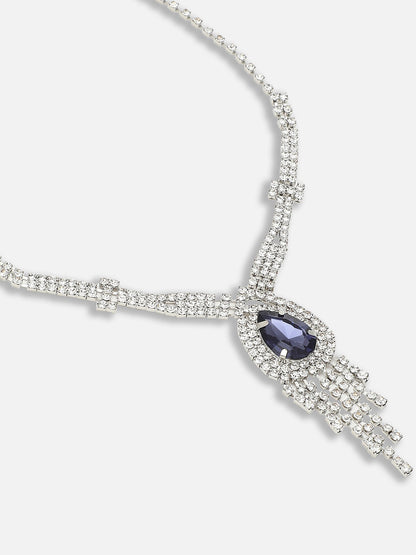 Silver Plated Party Designer Stone Necklace and Earring Set For Women