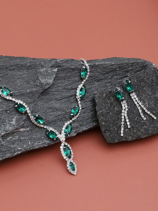Silver Plated Party Designer Stone Necklace and Earring Set For Women