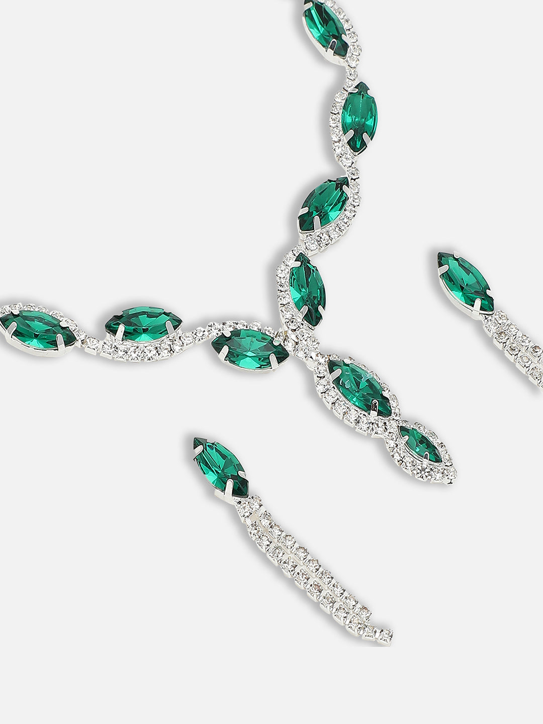 Silver Plated Party Designer Stone Necklace and Earring Set For Women