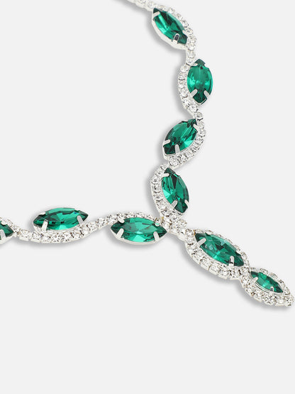 Silver Plated Party Designer Stone Necklace and Earring Set For Women