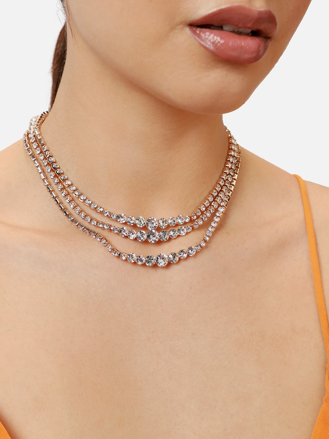 Gold-Plated American Diamond Minimalist  Necklace