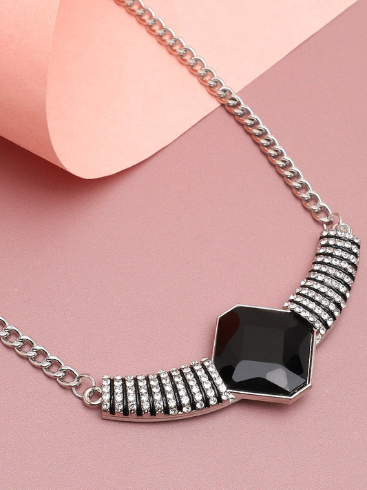 SILVER PLATED PARTY DESIGNER STONE NECKLACE FOR WOMEN