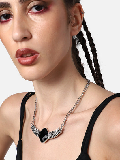 SILVER PLATED PARTY DESIGNER STONE NECKLACE FOR WOMEN