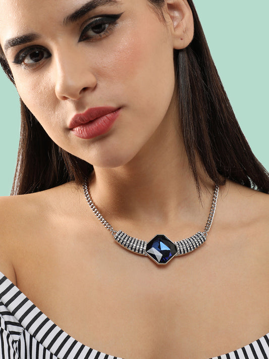 Silver Plated Party Designer Stone Necklace For Women
