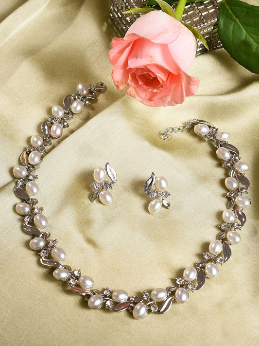 PACK OF 3 SILVER PLATED PEARLS NECKLACE AND EARRING SET