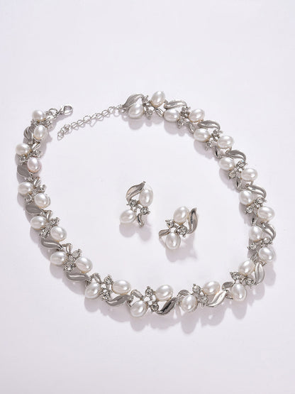 PACK OF 3 SILVER PLATED PEARLS NECKLACE AND EARRING SET