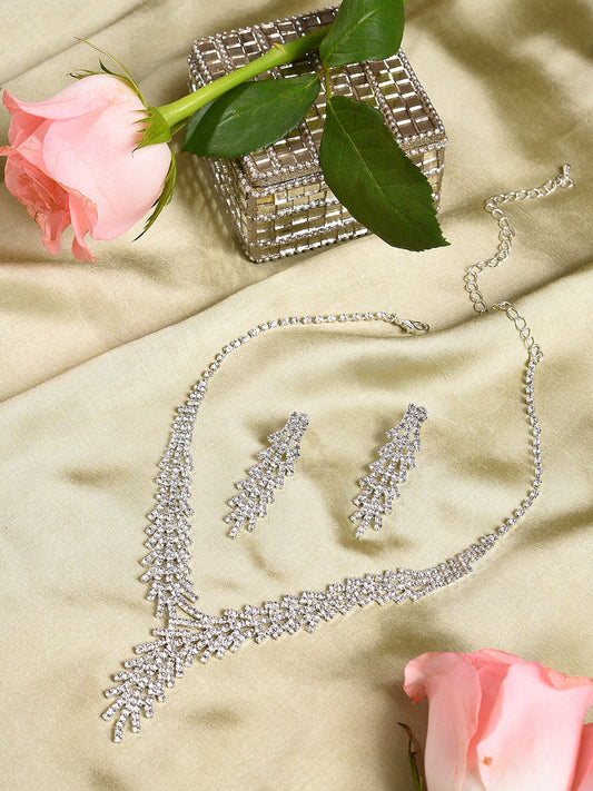 PACK OF 3 SILVER PLATED AMERICAN DIAMOND NECKLACE AND EARRING SET