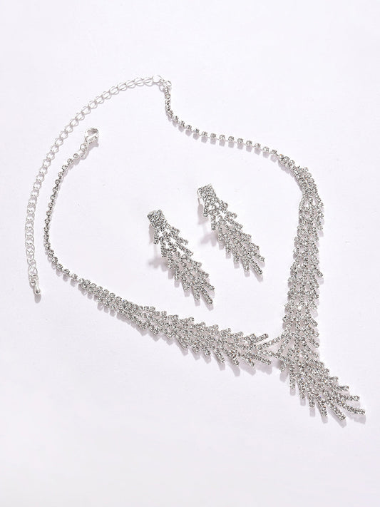 PACK OF 3 SILVER PLATED AMERICAN DIAMOND NECKLACE AND EARRING SET