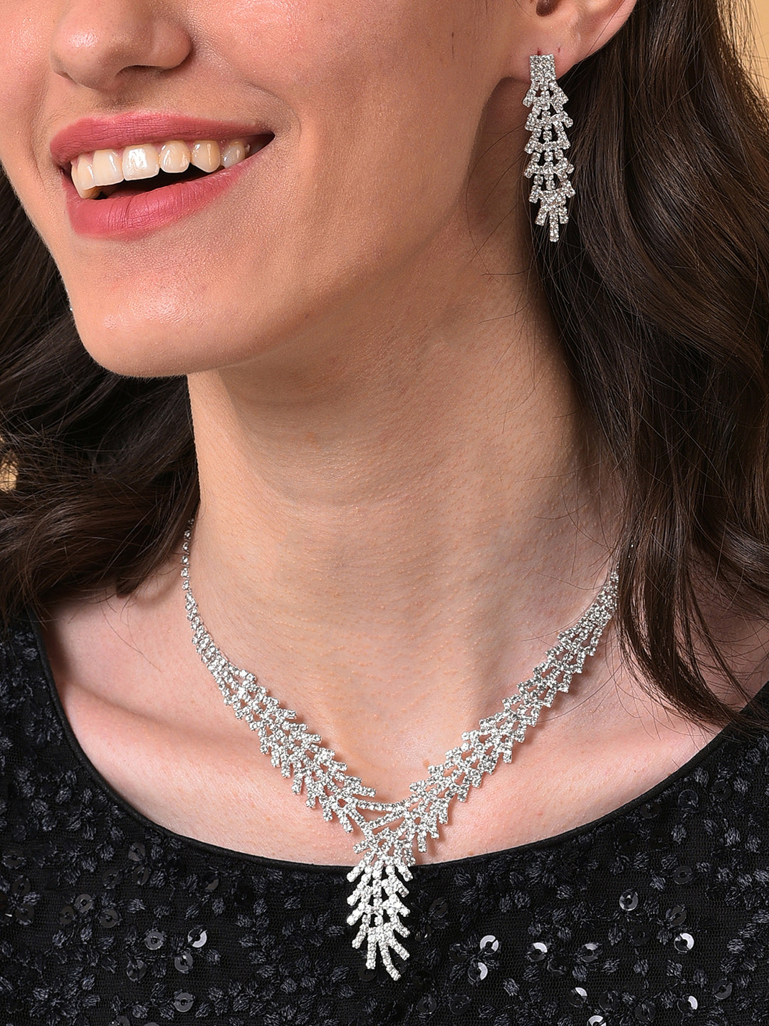 PACK OF 3 SILVER PLATED AMERICAN DIAMOND NECKLACE AND EARRING SET