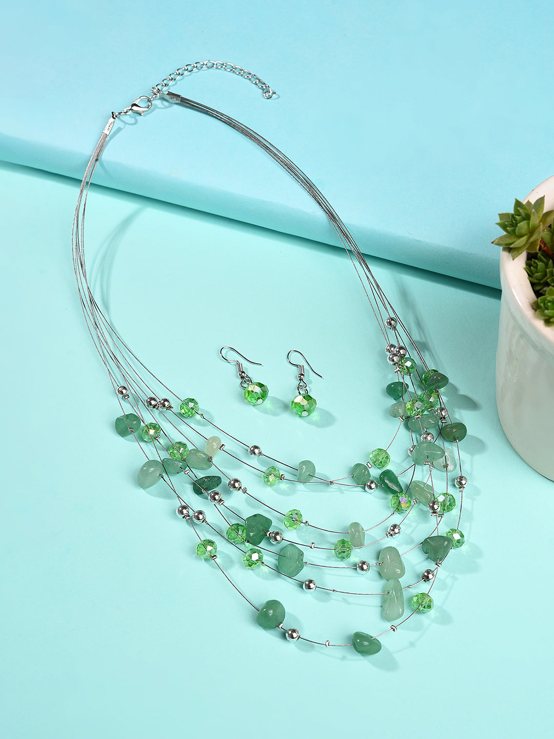 PACK OF 3 SILVER PLATED DESIGNER STONE NECKLACE AND EARRING SET