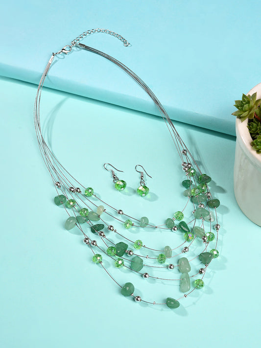 PACK OF 3 SILVER PLATED DESIGNER STONE NECKLACE AND EARRING SET