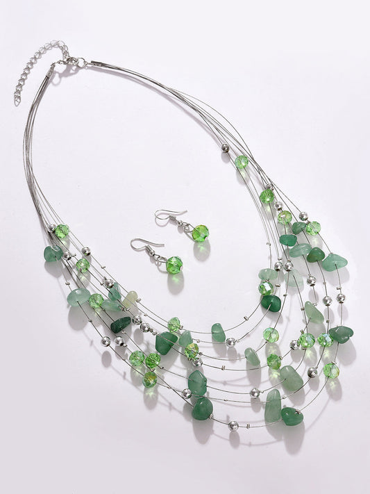 PACK OF 3 SILVER PLATED DESIGNER STONE NECKLACE AND EARRING SET