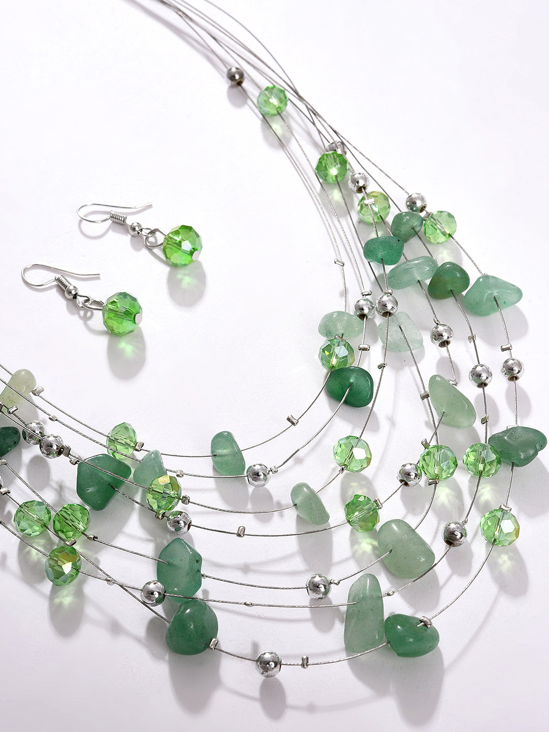 PACK OF 3 SILVER PLATED DESIGNER STONE NECKLACE AND EARRING SET